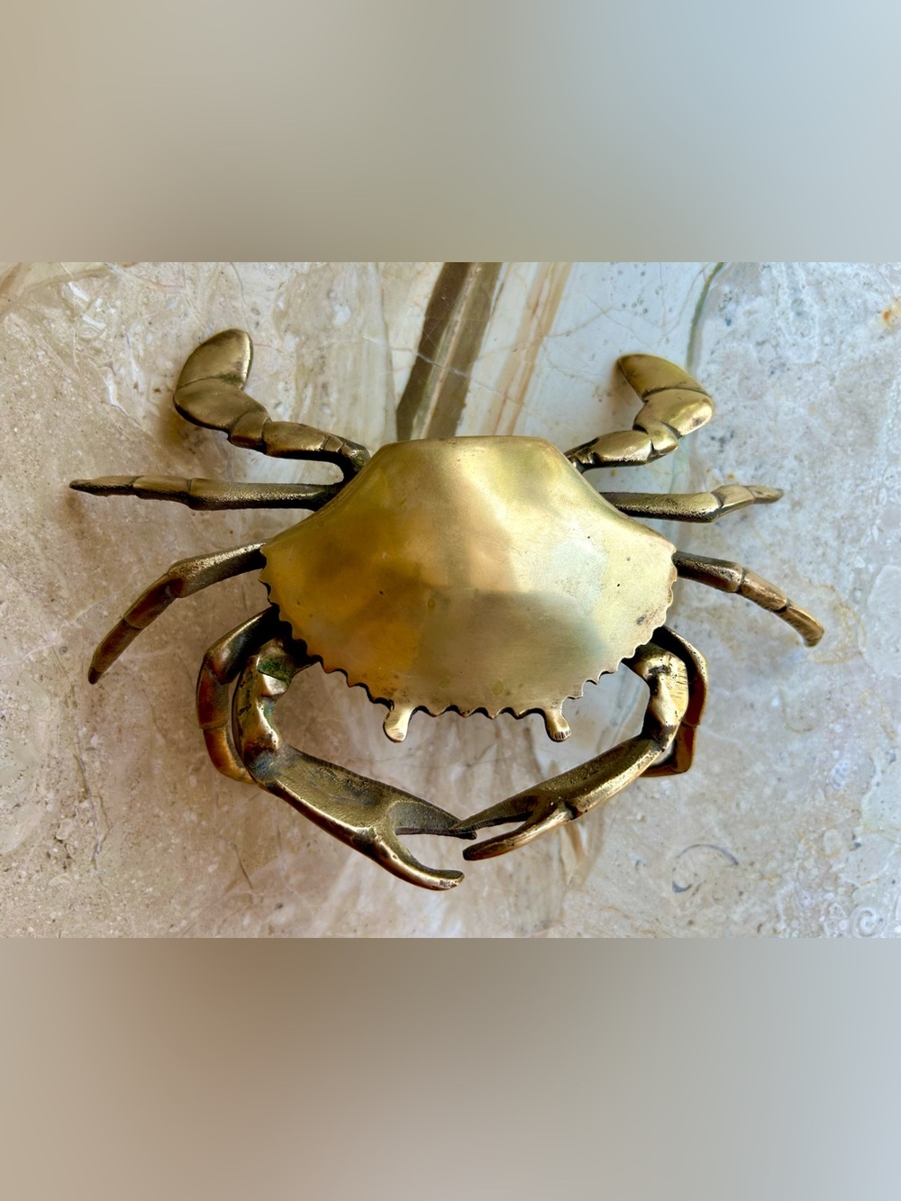 Vintage Brass Crab Ashtray Hinged Lid Trinket Box Removable Insert Coastal Decor